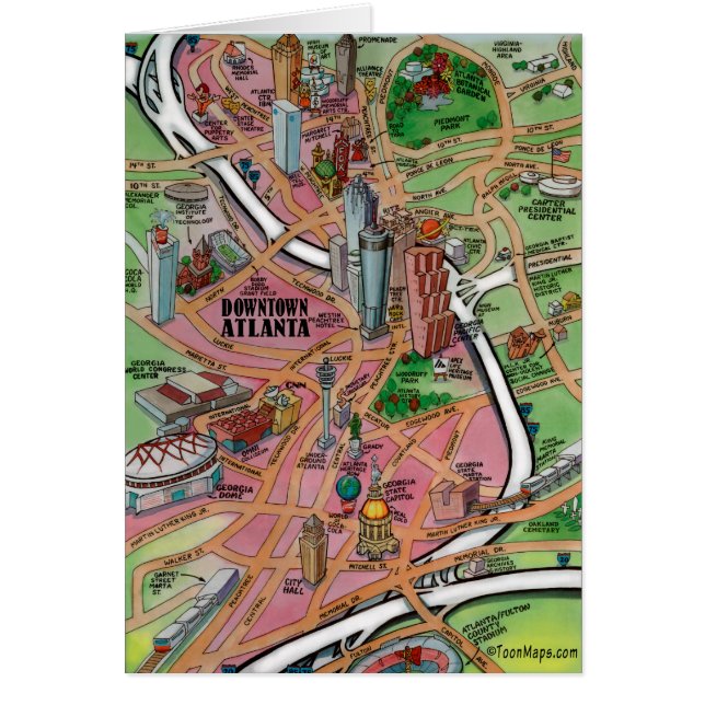 Downtown Atlanta Georgia Cartoons Map (Vorne)