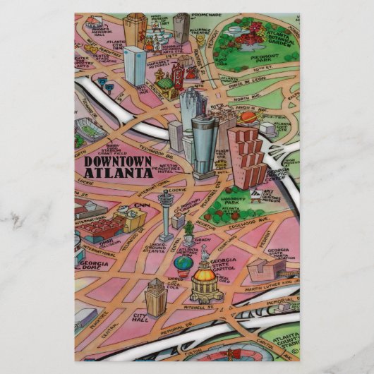 Downtown Atlanta Georgia Cartoons Map Briefpapier (Vorderseite)