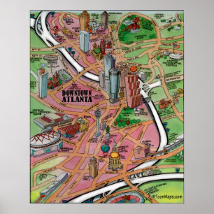 Downtown Atlanta Georgia Cartoons Map Poster