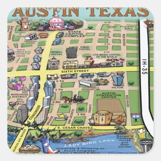 Downtown Austin Texas 14 Quadratischer Aufkleber (Vorderseite)