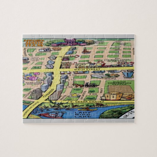 Downtown Austin Texas Cartoons Map Puzzle (Horizontal)