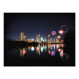 Downtown Austin Texas Night Skyline Fireworks Fotodruck