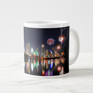 Downtown Austin Texas Night Skyline Fireworks Jumbo-Tasse