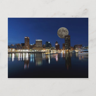 Downtown Baltimore Maryland Dusk Skyline Moon Postkarte