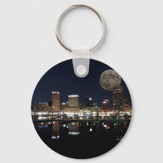 Downtown Baltimore Maryland Night Skyline Moon Schlüsselanhänger