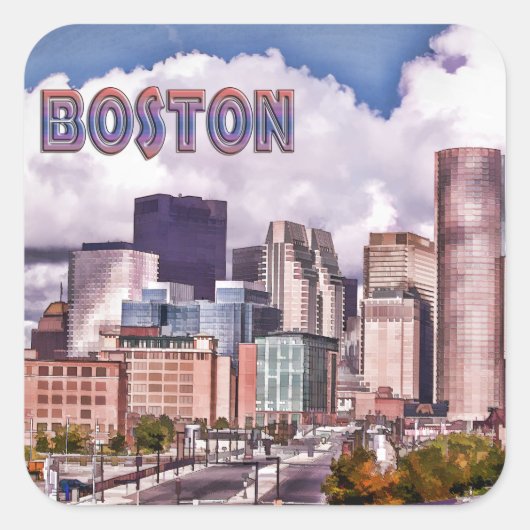 Downtown Boston Dynamic Lighting TEXT Boston Quadratischer Aufkleber (Vorderseite)