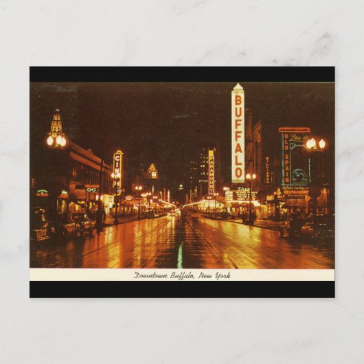Downtown Buffalo NY am Abend Vintag Postkarte (Vorderseite)