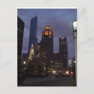 Downtown Chicago, IL am Abend Postkarte