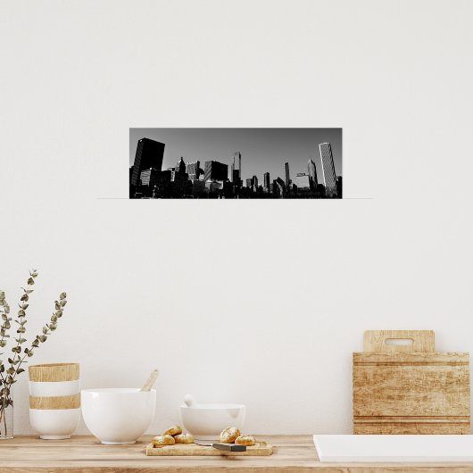 Downtown Chicago Skyline Panorama Monochrome Poster (Küche)