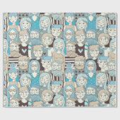 Downtown Crowd Faces Blue/Beige ID494 Geschenkpapier (Flach)