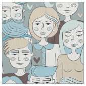 Downtown Crowd Faces Blue/Beige ID494 Stoff (Nahaufnahme)