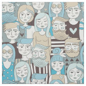 Downtown Crowd Faces Blue/Beige ID494 Stoff (Muster)