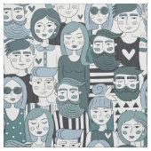 Downtown Crowd Faces Blue ID494 Stoff (Muster)