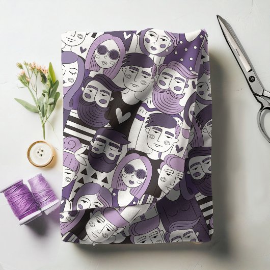 Downtown Crowd Faces Lila ID494 Stoff