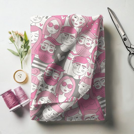 Downtown Crowd Faces Pink ID494 Stoff