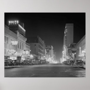 Downtown Dallas at Night, 1942. Vintages Foto Poster