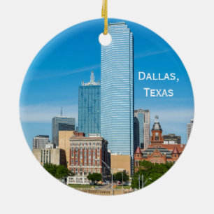 Downtown Dallas, Texas und Bluebonnets Weihnachtss Keramik Ornament