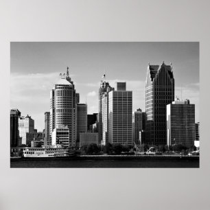 Downtown Detroit B/W Poster