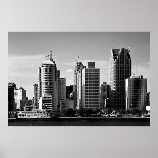 Downtown Detroit B/W Poster (Vorne)