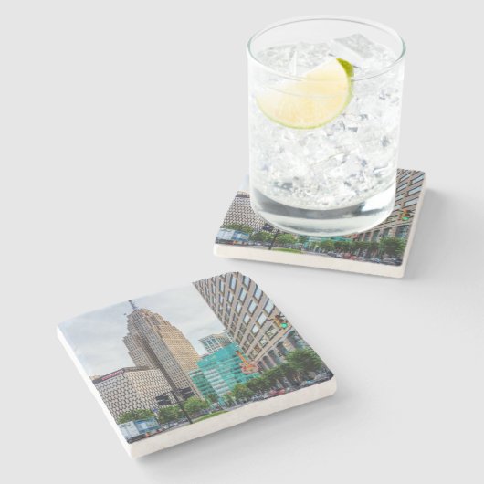 Downtown Detroit Steinuntersetzer (Seitenansicht)