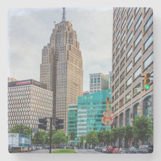 Downtown Detroit Steinuntersetzer (Vorderseite)