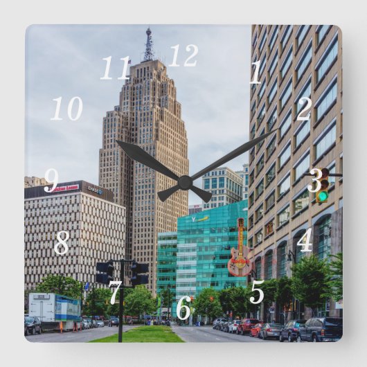 Downtown Detroit Wall Clock Quadratische Wanduhr (Vorderseite)