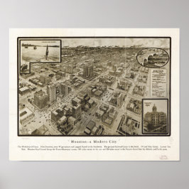 Downtown Houston Texas 1912 Antique Panoramabalkar Poster