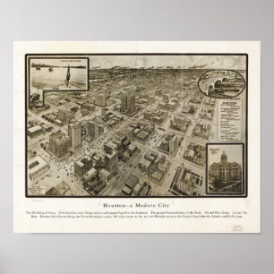 Downtown Houston Texas 1912 Antique Panoramabalkar Poster