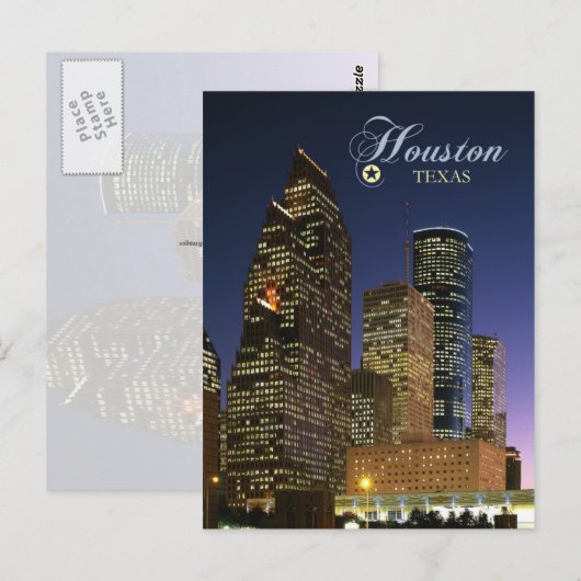 Downtown Houston, Texas am Abend Postkarte (Vorne/Hinten)