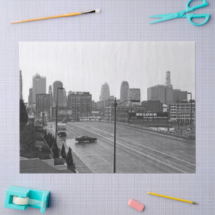 Downtown Kansas City, Missouri Black & White Foto Seidenpapier