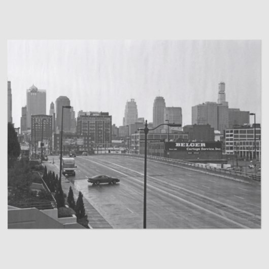 Downtown Kansas City, Missouri Black & White Foto Seidenpapier (Vorderseite)