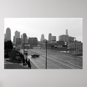 Downtown Kansas City Skyline-Schwarz-Weiß-Foto Poster