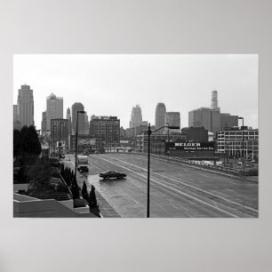 Downtown Kansas City Skyline-Schwarz-Weiß-Foto Poster