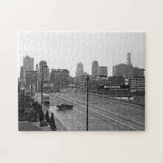 Downtown Kansas City Skyline-Schwarz-Weiß-Foto Puzzle (Horizontal)