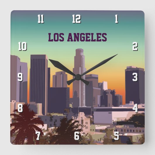 Downtown Los Angeles, CA Quadratische Wanduhr (Vorderseite)
