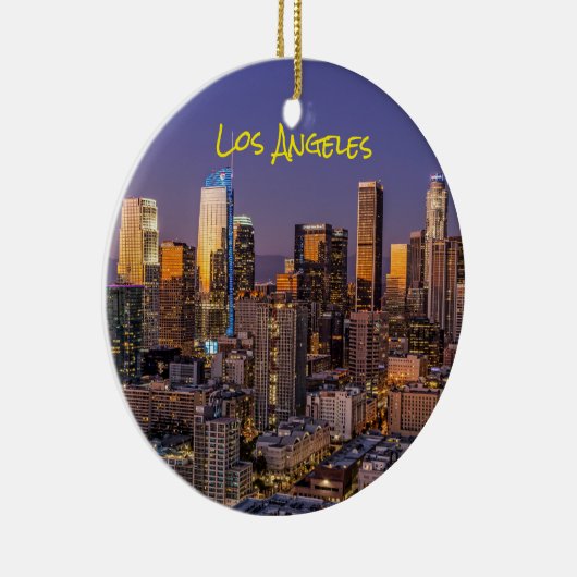 Downtown Los Angeles Skyline at Dusk Keramik Ornament (Rechts)