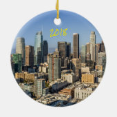 Downtown Los Angeles Skyline at Dusk Keramik Ornament (Hinten)