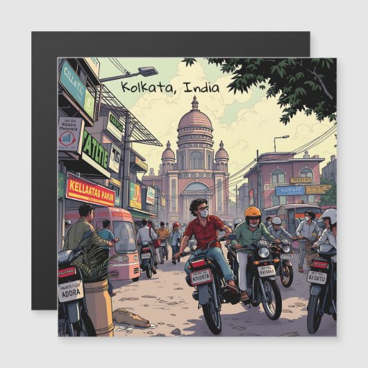 Downtown Motor Bikes in Kalkutta, Indien Magnetkarte (Vorne/Hinten)