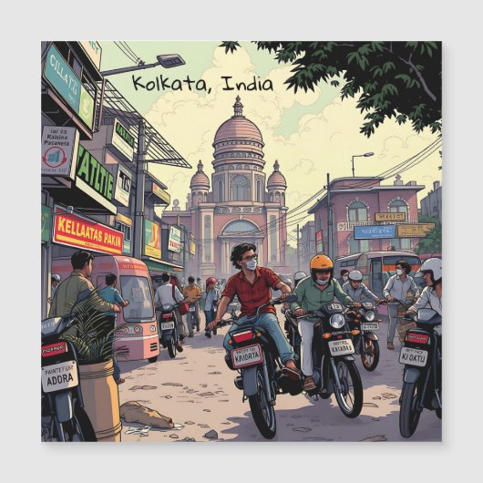Downtown Motor Bikes in Kalkutta, Indien Magnetkarte (Vorderseite)