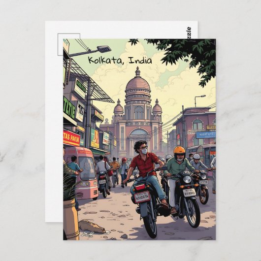 Downtown Motor Bikes in Kalkutta, Indien Postkarte (Vorne/Hinten)