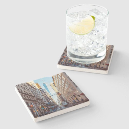 Downtown New York View World Trade Center Steinuntersetzer (Seitenansicht)