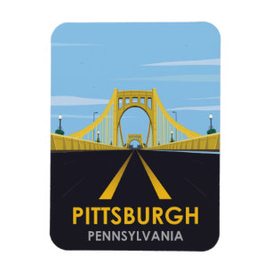 Downtown Pittsburgh, PA Bridge Vintage Travel Magnet