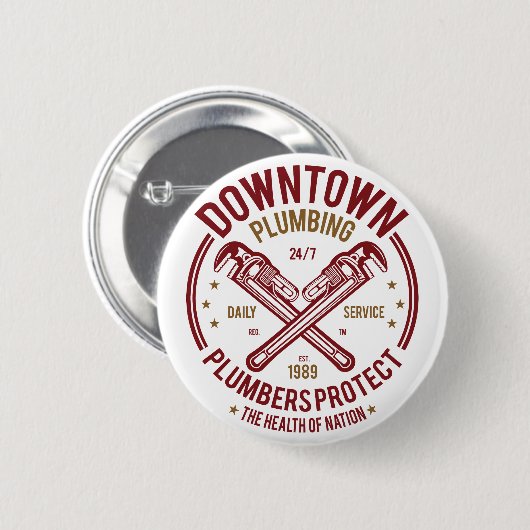 Downtown Plumbing Daily Service 24/7 Klempner Button (Vorne & Hinten)