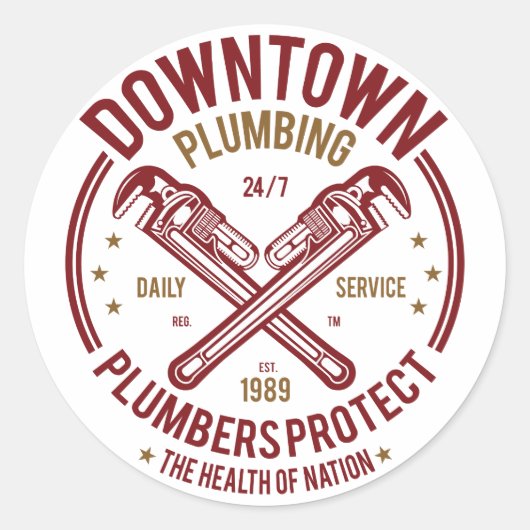 Downtown Plumbing Daily Service 24/7 Klempner Runder Aufkleber (Vorderseite)