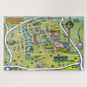 Downtown San Antonio Texas Cartoon Karte Puzzle