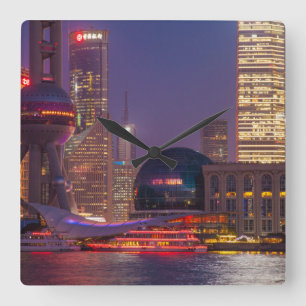 Downtown Ufer Shanghai, China Quadratische Wanduhr