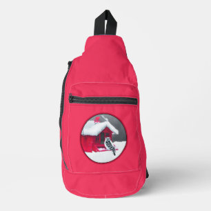 Downy Woodpecker auf Red Feeder Original Bird Art Crossbody Bag