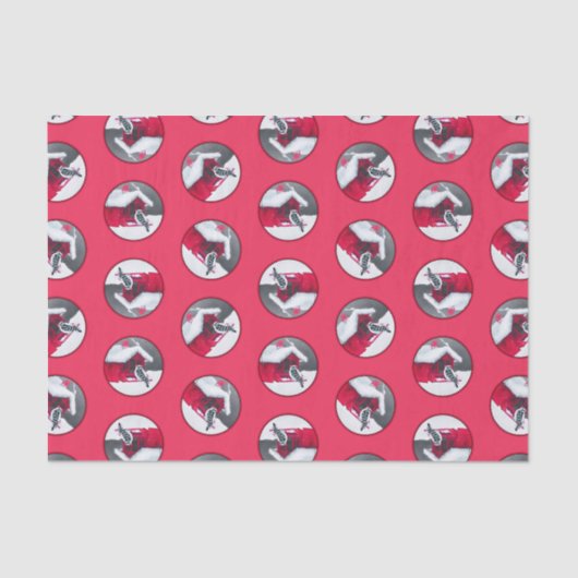 Downy Woodpecker auf Red Feeder Original Bird Art Seidenpapier (Vorderseite)