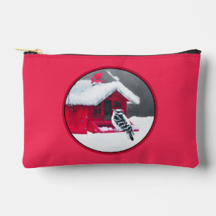 Downy Woodpecker auf Red Feeder Original Bird Art Zubehörtasche