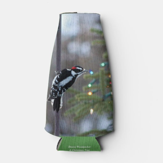 Downy Woodpecker & Christmas Tree Flaschenkühler (Vorderseite)